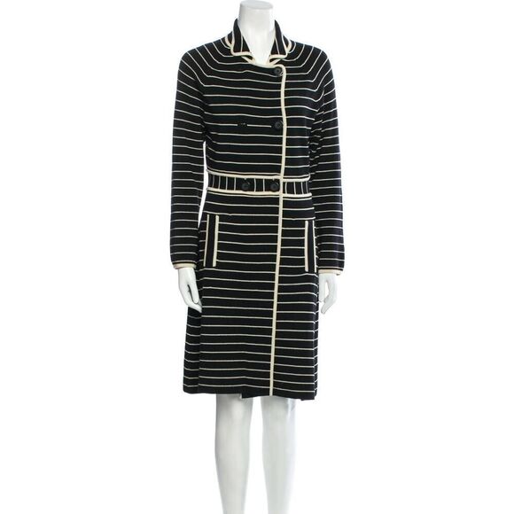 Tory Burch 100% Wool Knit Stripe Sweater Dress Black Cream L Long Sleeve - Picture 12 of 12